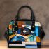 Abstract composition with geometric shapes shoulder handbag