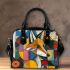 Abstract cubist fox with circles and squares shoulder handbag