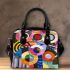 Abstract painting of colorful circles and lines shoulder handbag