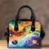 Abstract painting of colorful shapes and circles shoulder handbag