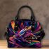 An artistic illustration of a frog in vibrant colors shoulder handbag