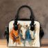 An impressionist painting of three horses shoulder handbag