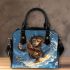 Baby monkey surfs with guitar and musical notes shoulder handbag