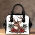 Beautiful realistic deer with flowers and christmas elements shoulder handbag