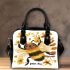 Bee holding yellow and orange wildflowers shoulder handbag