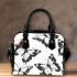 Black and white butterfly pattern with pink accents shoulder handbag