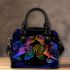 Black light poster of two rainbow sea turtles kissing shoulder handbag