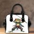Cartoon drawing of an anthropomorphic frog samurai shoulder handbag