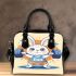Cartoon style cute rabbit lifting barbells shoulder handbag