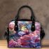 Colorful butterfly perched blooming roses shoulder handbag