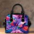 Colorful butterfly with flowers and leaves on purple shoulder handbag