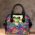 Colorful cute cartoon peacock frog sitting on top of an egg shoulder handbag