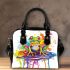 Colorful cute cartoon tree frog sits on a water puddle shoulder handbag
