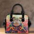 Colorful cute frog in the style of mesmerizing optical illusions shoulder handbag