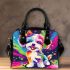 Colorful cute happy dog with bow shoulder handbag