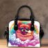 Colorful cute pomeranian dog wearing sunglasses shoulder handbag