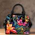 Colorful Floral Pattern on Black Shoulder Handbag