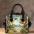 Colorful frogs hanging from tree branches in the jungle shoulder handbag