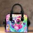 Cute baby owl with big eyes wearing pink and purple dress shoulder handbag