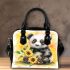 Cute baby panda with sunflowers on a yellow shoulder handbag