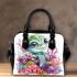 Cute baby turtle surrounded colorful corals and shells shoulder handbag