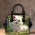 Cute baby white pomeranian with blue eyes shoulder handbag