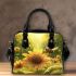 Cute bee sits on the petals of sunflowers shoulder handbag