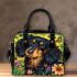 Cute black and tan dachshund among spring flowers with butterflies shoulder handbag
