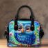 Cute blue owl with big eyes cartoon style shoulder handbag