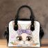 Cute bunny with big eyes and a purple bow shoulder handbag