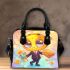 Cute cartoon bee holding flowers and a honeycomb shoulder handbag