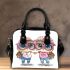 Cute cartoon couple owls with big eyes in pink glasses shoulder handbag