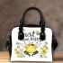 Cute cartoon drawing of a happy bee doing shoulder handbag