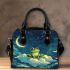 Cute cartoon frog sitting on a cloud in starry sky shoulder handbag