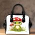 Cute cartoon frog sitting under an amanita muscaria mushroom shoulder handbag