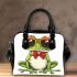 Cute cartoon frog wearing sunglasses and red bow tie shoulder handbag