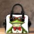 Cute cartoon green frog with red bow tie and sunglasses shoulder handbag