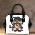 Cute cartoon owl wearing glasses and graduation hat shoulder handbag