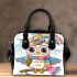 Cute cartoon owl with big eyes wearing a colorful unicorn horn shoulder handbag