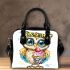 Cute cartoon owl with leopard headband holding shoulder handbag