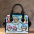 Cute cartoon owls with colorful hats and headphones shoulder handbag