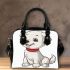 Cute cartoon puppy sitting with red collar shoulder handbag