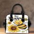 Cute cartoon style bee holding a sunflower shoulder handbag
