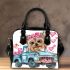 Cute cartoon yorkshire terrier with pink flowers in her hair shoulder handbag