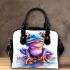 Cute colorful frog sitting on water shoulder handbag