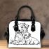 Cute dog with her puppy coloring page for kids shoulder handbag