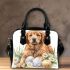 Cute golden retriever with easter eggs and white daisies shoulder handbag