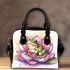 Cute green frog with purple flowers on its back shoulder handbag