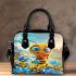 Cute happy bee with big eyes holding a heart shaped honey shoulder handbag