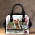 Cute happy yorkshire terrier old truck flowers and hearts shoulder handbag